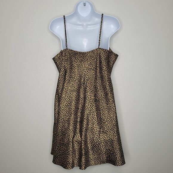Cheetah satin feel retro old Hollywood party mini slip dress size large - Picture 2 of 5